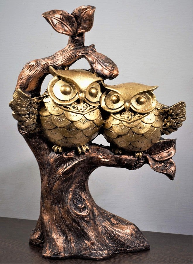 Inara Resin Creation Owl Statue/Idol/Showpiece For Home/Living Room Decoration (Golden & Brown) - 3.94X9.84 Inch - Image 1